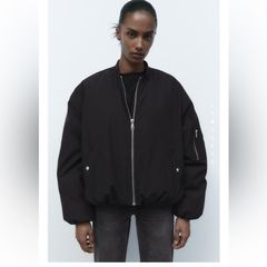 Zara Women's Black oversized bomber jacket size S