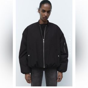 Zara Women's Black oversized bomber jacket size S