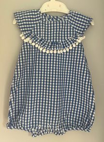 SEED Heritage Blue & white gingham romper Sz3-6mths EUC