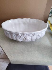 Vintage  Rose Pattern Oval Bowl with Flowers, Succulent Planter As Centerpiece for flowers arrangement.