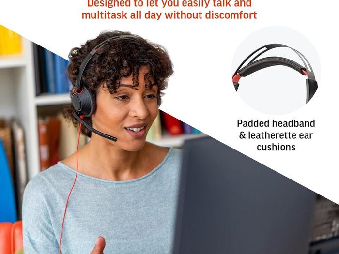 Poly (Polycom) Blackwire 5220 Wired Headset - Flexible Noise-Canceling Boom Mic - Ergonomic Design - Connect to PC/Mac, Mobile via USB-A, or 3.5 mm - Works w/Teams, Zoom/ Used