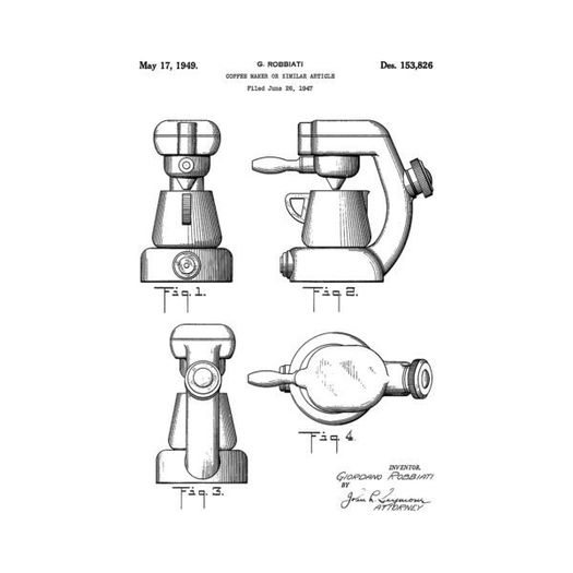 Prints With Personality - Patent Drawing Print - Coffee Maker -  A4 Framed