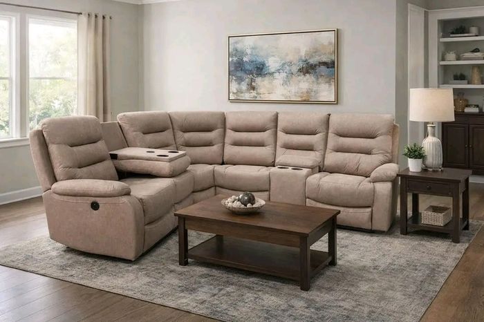 New Ashford Truffle & Grey Micro Fabric Recliner Sofa