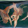 Antique Oriental Lacquered Hand Painted Box  Library Desk Bedroom Romantic Jewelry Box Trinkets 13,5" X 3,5" X 2" Image 3