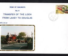 1993 Isle of Man Cover showing Year of Railways No 11 Transfer of the Loch From Laxey to Douglas tying 20p No 1 definitive stamp