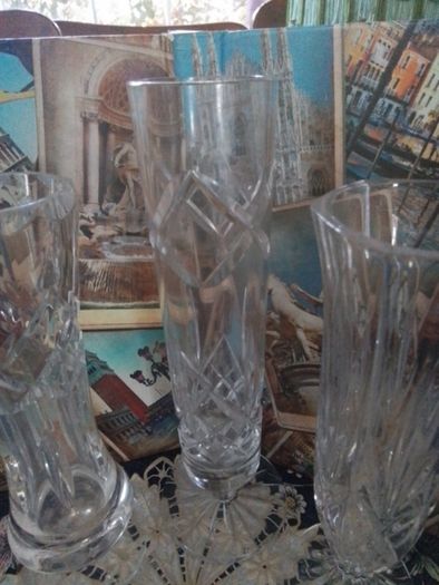 Three Cut Glass Bud Vases