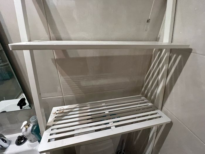 White wooden bathroom storage unit