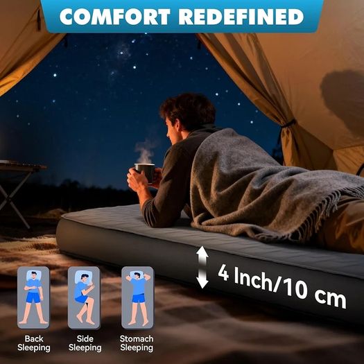 Self-Inflating Sleeping Pad, 4" Thick Camping Mattress with 9.5 R-Value, All Season Portable Foam Mat for Camping, Hiking, Tent & Car - Slate Grey, Single (203x71x10cm)