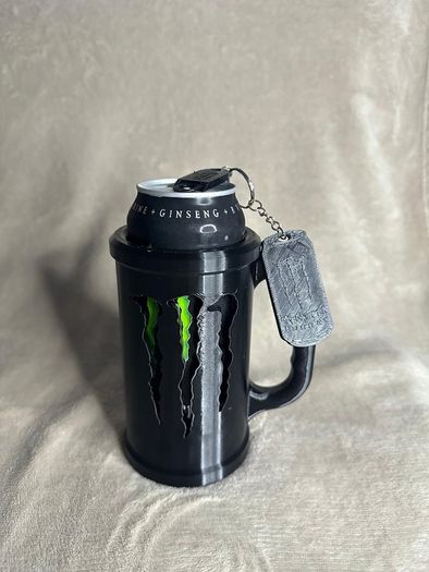 Monster Energy Can Holder Mug with Keychain | Gamer Desk Accessory