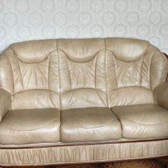 Cream Leather 3 Piece Suite