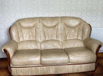 Cream Leather 3 Piece Suite