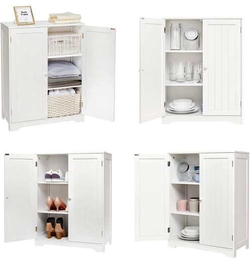 Bathroom Storage Cabinet Sideboard White 60x30x80 cm Free Standing MDF Painted 180 Degree Open 2 Doors 3 Shelves (FREE POSTAGE)