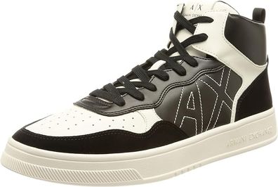 Armani Exchange Men's Leather Sneaker, High Top, Logo, Black, 39.5 EU, 5.5 UK