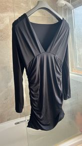 Black Long Sleeve Low Neck Dress