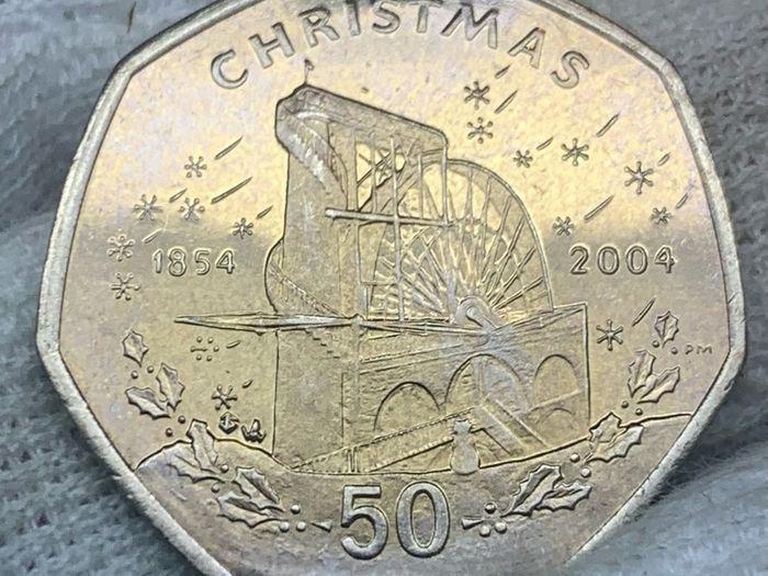 Isle of Man 2004 Christmas 50p stunning toned gem bu uncirculated