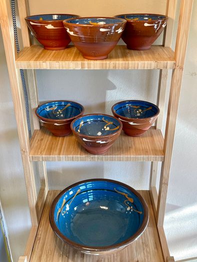 Set of 7 Vintage H&F Terrybaun Irish Pottery Bowls,  Slipware Glazed