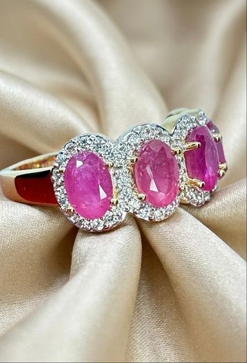 Silver Harry Ivens Designer Ring   925 Gold Plated Silver  Natural Zambian Rubies  White Zircons