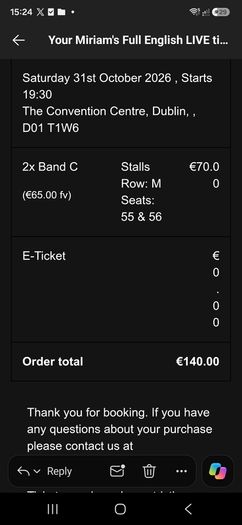 tickets miriam Magolyes show Dublin