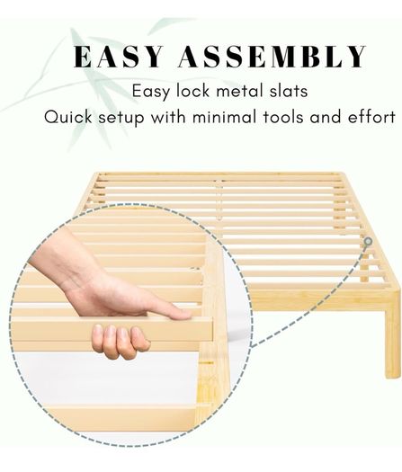 Bamboo Wood King Size Bed Frame with Metal Slats Support