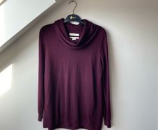 Ellen Tracy Burgundy 100% Merino Wool Draped Cowl Neck Sweater XL