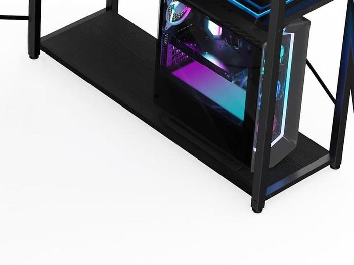 Shaped Gaming Desk, 100x70 cm Computer Corner Desk with Storage Bag, Office Desk Small Writing Table with Large Reversible Storage Shelves, Workstation for Study Play Work Home Office, Black