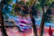 visit by the lake watercolour