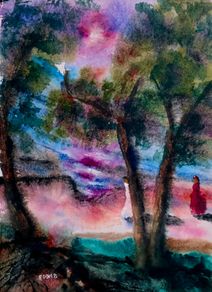 visit by the lake watercolour