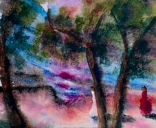visit by the lake watercolour