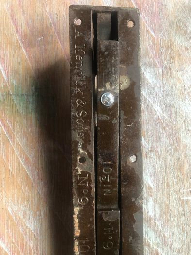 Antique door sliding bolt 1876, a Kenrick & sons bronze/brass door bolt
