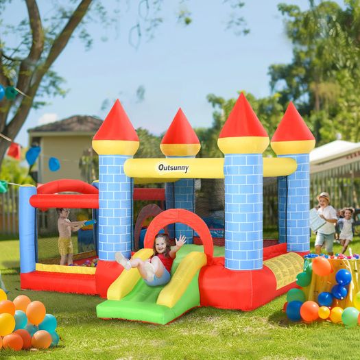 Kids Bouncy Castle Inflatable Trampoline Slide Pool Basket for Kids Age 3-10, 3 x 2.75 x 2.1m