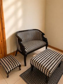 vintage-style loveseat & ottoman & small foot stool