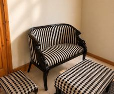 vintage-style loveseat & ottoman & small foot stool