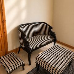 vintage-style loveseat & ottoman & small foot stool