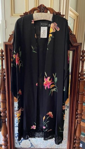 ETRO Italian Designer fringed KIMONO-Jacket - side slits - One Size