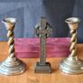 Mcharp Celtic  Cross Plus 2 E P N.s Candlesticks  With Barley Twiist Stems & Bevelled Base. Image 6