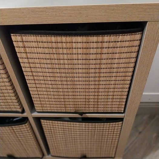 Ikea Kallax Unit, includes metal base frame and 4 bamboo inserts.
