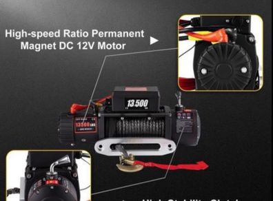Electric Winch 13500 LBS/ 6123KG 12V 27M/92FT Synthetic Tow Rope