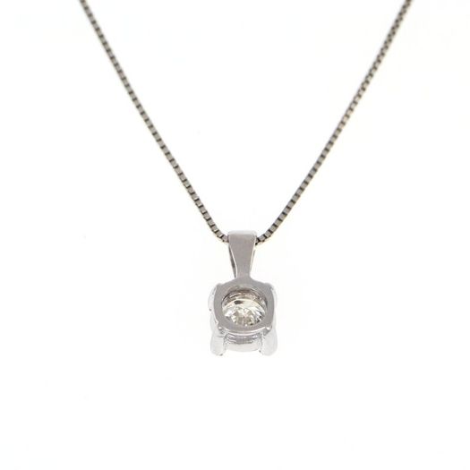 (NOS) 18kt White Gold Natural Diamond Solitaire Necklace - Handmade in Italy
