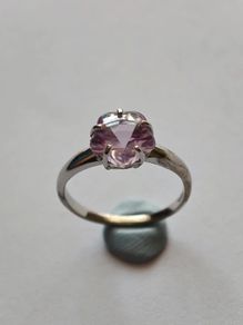 925 Sterling Silver Pink Heart Stone Ring