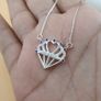 925 Sterling Silver Heart Crown Pendant Necklace with Blue & White CZ Stones Elegant Royal Design Image 3