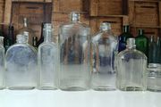 492 - Set of 7 Vintage Clear Glass Screw Cork Top Collectible Decorative Bottles