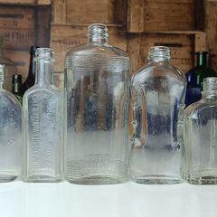 492 - Set of 7 Vintage Clear Glass Screw Cork Top Collectible Decorative Bottles