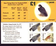 1997 Ireland Peregrine Falcone Definitive Stamp Booklet Mint Never Hinged (MNH). Hibernian HB61