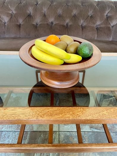 Vintage MCM Wood Fruit Pedestal Bowl Tazza
