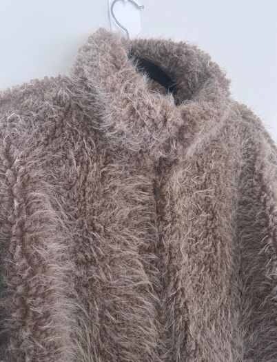 YAS fluffy short teddy jacket in beige