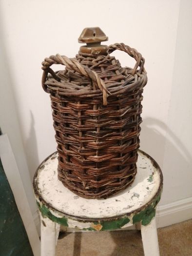 Antique Wicker Stoneware Whisky Bottle