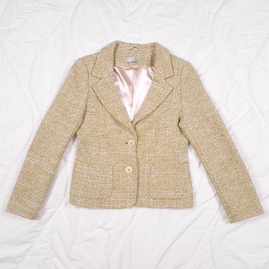 Wallis Beige Light Green Textured Tweed Two-Button Tailored Blazer Jacket 10-12UK/38-40EU