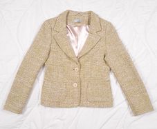 Wallis Beige Light Green Textured Tweed Two-Button Tailored Blazer Jacket 10-12UK/38-40EU