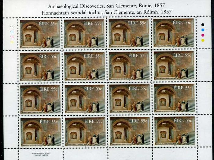 2007 Ireland 150th Anniversary of Archaeological Discoveries Commemorative Stamp Sheetlet Plate 1B1B1B1B Mint Never Hinged (MNH)
