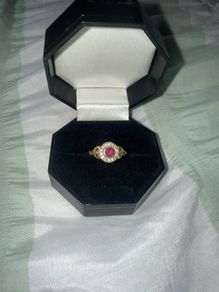 10ct gold, ruby and diamond cluster ring